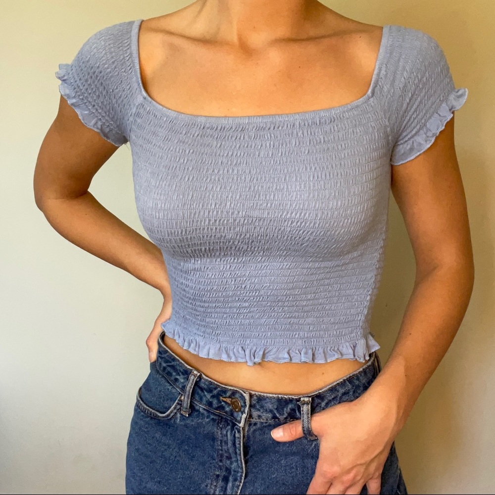 Light Blue Ruffled Top - Picture 2 of 3